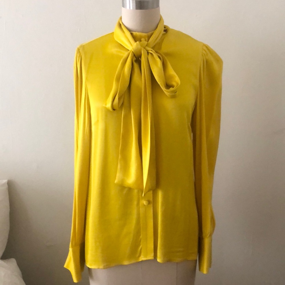 Zara yellow pussycat bow blouse